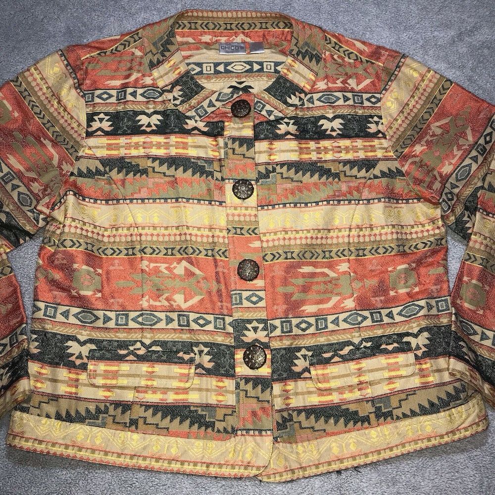 Chico's Womens Mayan Sunset Cebia‎ Jacket Southwestern Aztec Blazer Size 3 - Picture 2 of 12